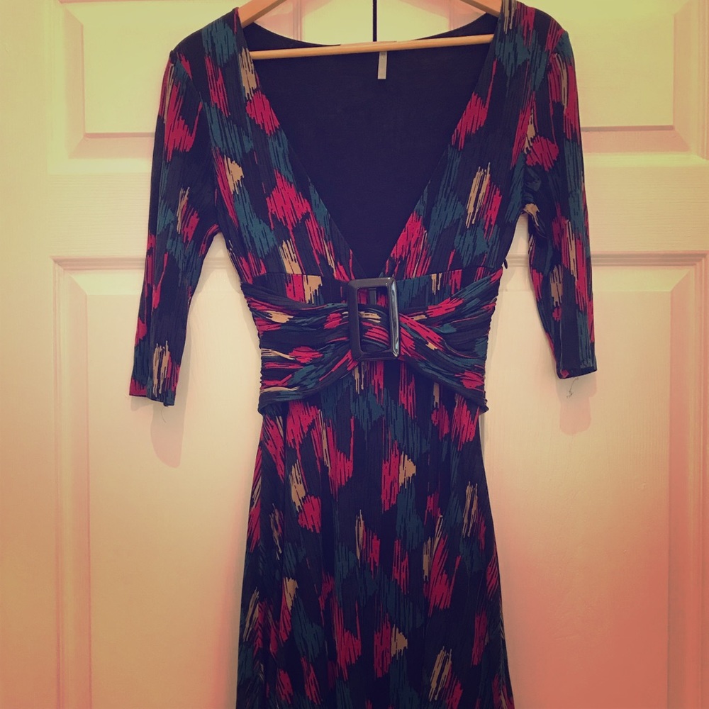 Multicolored below the knee length dress.
